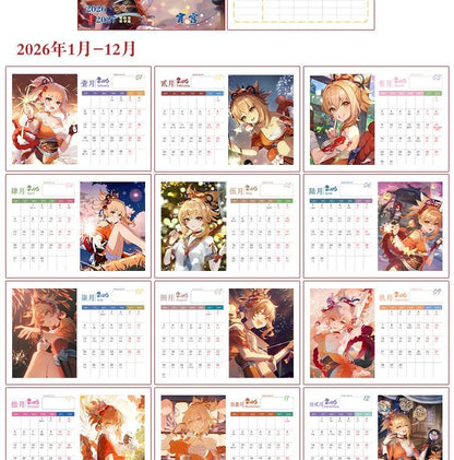 Mix Genshin Impact Tischkalender - 2025 Anime Merch Spielfigur Jahreskalender - Geschenk für Neujahr - Zllada