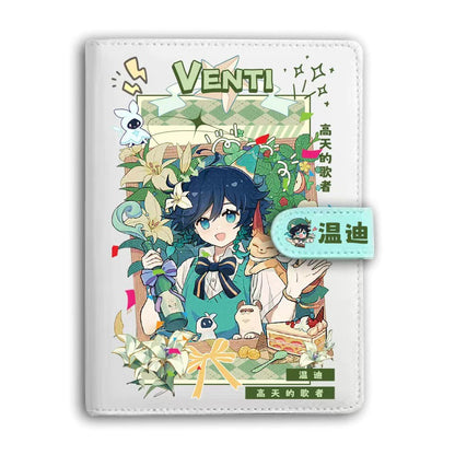Genshin A6 Journal Merch - Anime Merch Game Figure Planner - Stainless Steel Binder PU Leather 160 Pages with Magnetic Closure - Gift for Birthday Anniversary