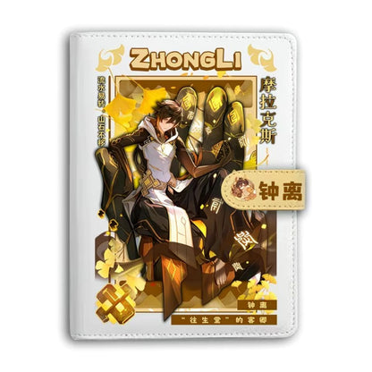 Genshin A6 Journal Merch - Anime Merch Game Figure Planner - Stainless Steel Binder PU Leather 160 Pages with Magnetic Closure - Gift for Birthday Anniversary