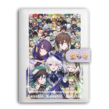 Genshin A6 Journal Merch - Anime Merch Game Figure Planner - Stainless Steel Binder PU Leather 160 Pages with Magnetic Closure - Gift for Birthday Anniversary