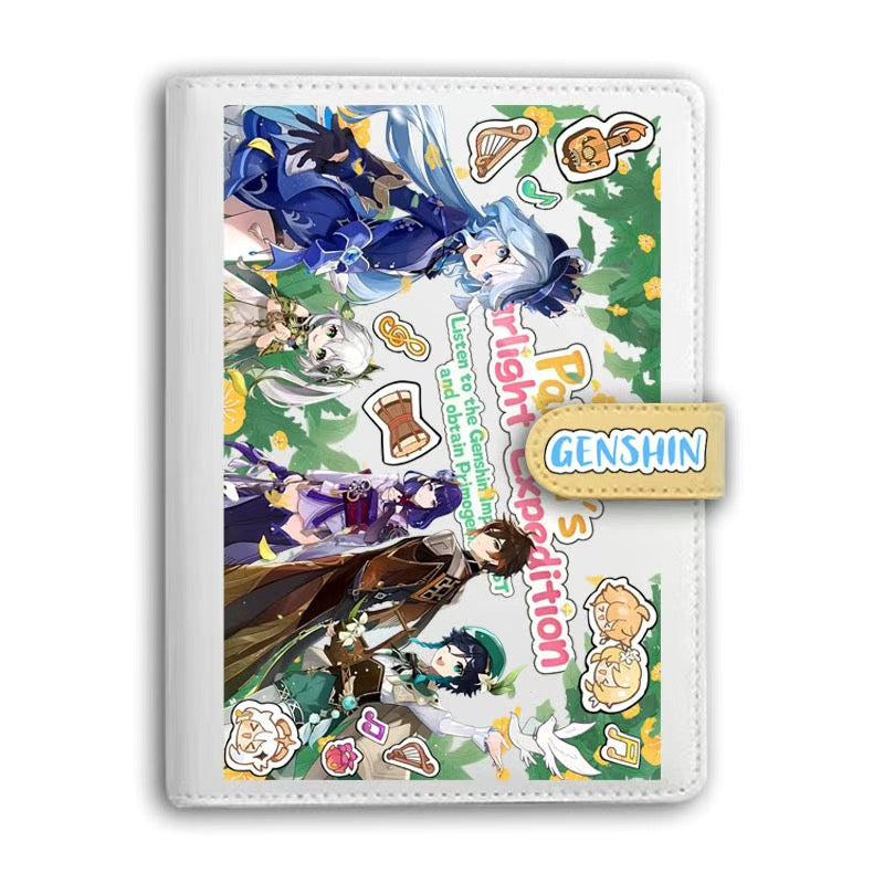 Genshin A6 Journal Merch - Anime Merch Game Figure Planner - Stainless Steel Binder PU Leather 160 Pages with Magnetic Closure - Gift for Birthday Anniversary