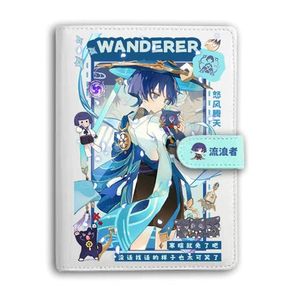 Genshin A6 Journal Merch - Anime Merch Game Figure Planner - Stainless Steel Binder PU Leather 160 Pages with Magnetic Closure - Gift for Birthday Anniversary