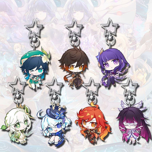Genshin Star-shaped button keychain Merch - 5cm Double-Sided Acrylic Keychain - High-Definition Printing