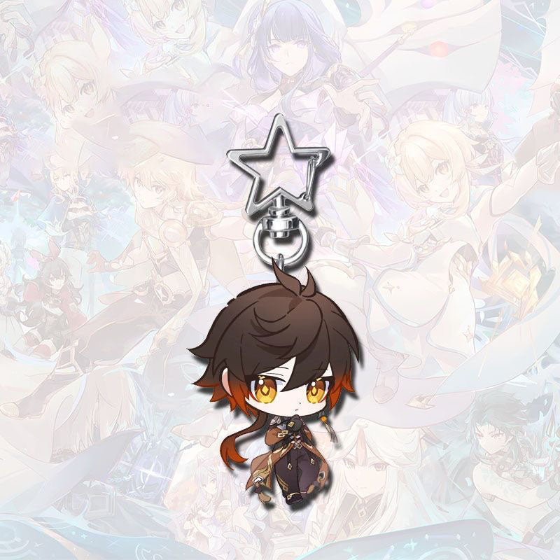 Genshin Star-shaped button keychain Merch - 5cm Double-Sided Acrylic Keychain - High-Definition Printing