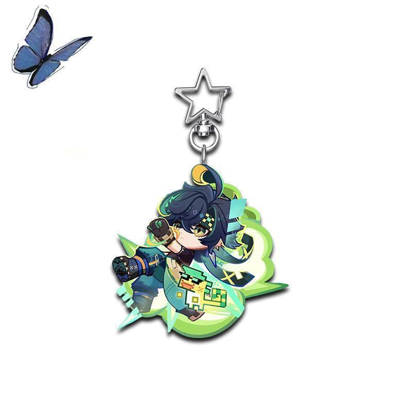 Genshin Star-shaped button keychain Merch - 5cm Double-Sided Acrylic Keychain - High-Definition Printing
