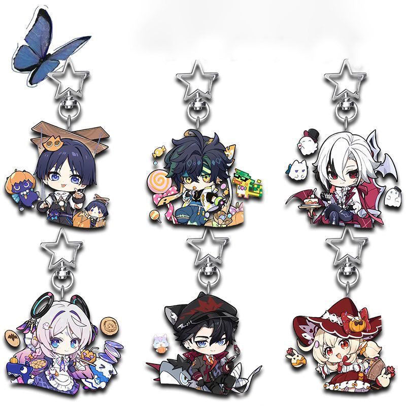 Genshin Star-shaped button keychain Merch - 5cm Double-Sided Acrylic Keychain - High-Definition Printing