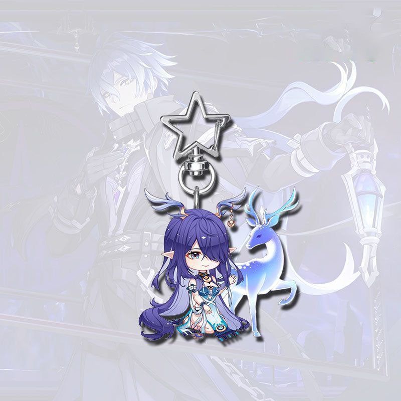 Genshin Star-shaped button keychain Merch - 5cm Double-Sided Acrylic Keychain - High-Definition Printing