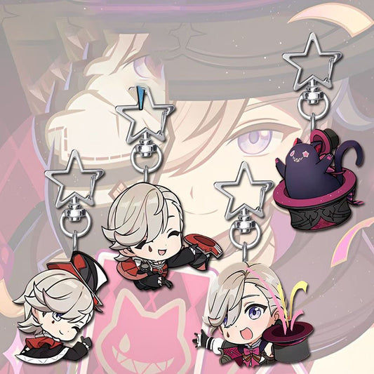 Lyney Genshin Star-shaped button keychain Merch - 5cm Double-Sided Acrylic Keychain - High-Definition Printing