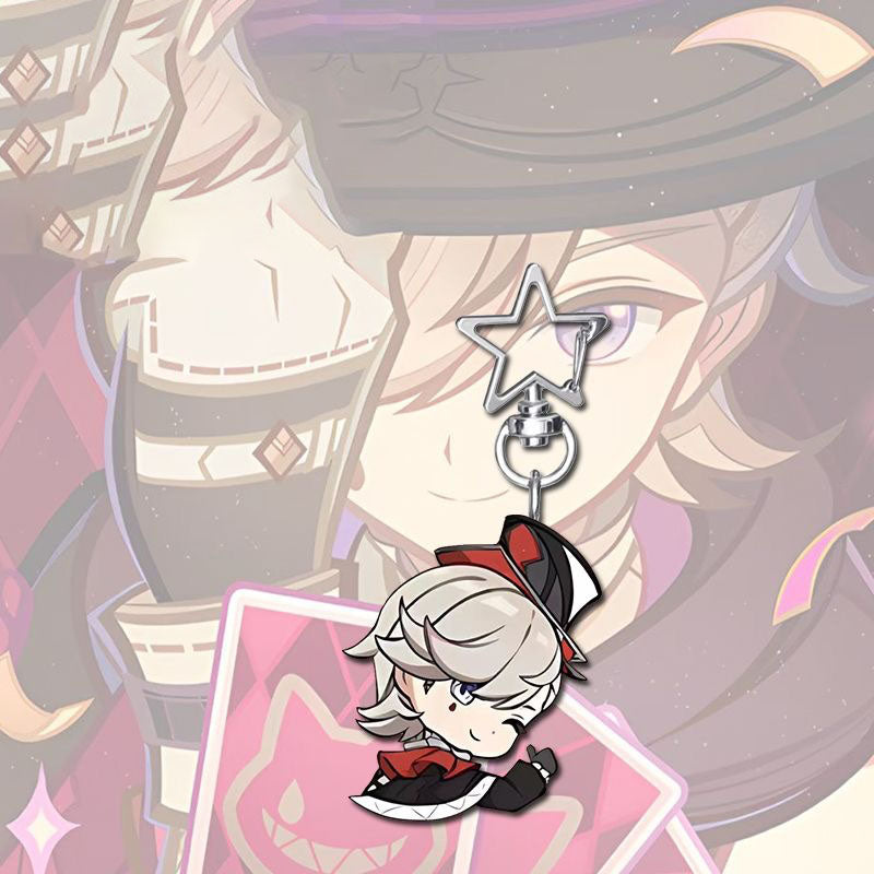 Lyney Genshin Star-shaped button keychain Merch - 5cm Double-Sided Acrylic Keychain - High-Definition Printing