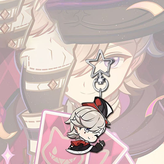 Lyney Genshin Star-shaped button keychain Merch - 5cm Double-Sided Acrylic Keychain - High-Definition Printing