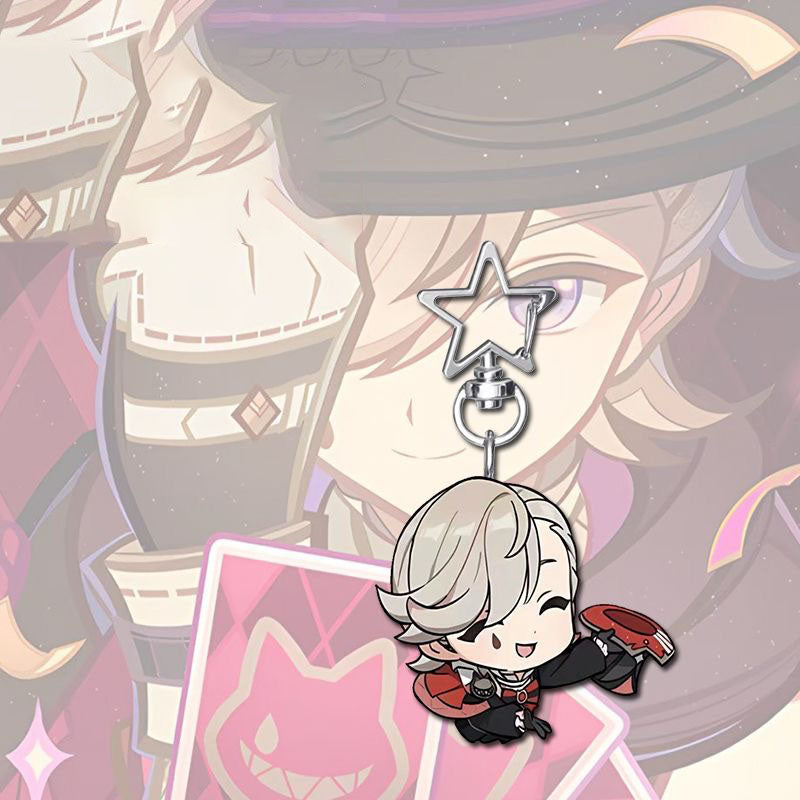 Lyney Genshin Star-shaped button keychain Merch - 5cm Double-Sided Acrylic Keychain - High-Definition Printing