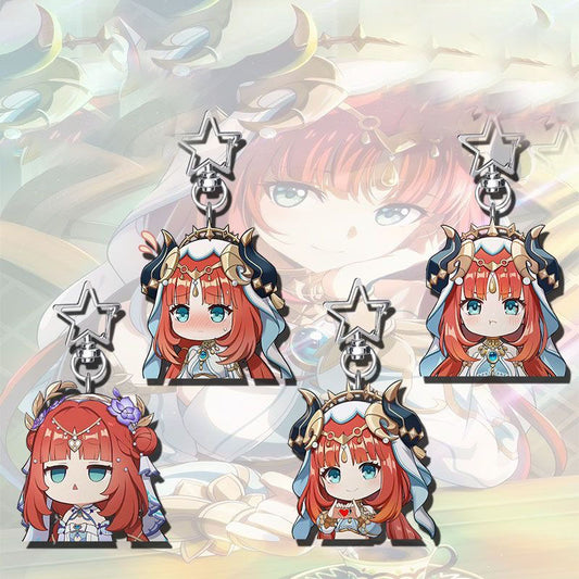 Nilou Genshin Star-shaped button keychain Merch - 5cm Double-Sided Acrylic Keychain - High-Definition Printing