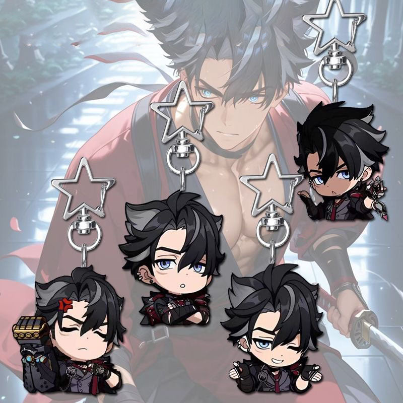 Wriothesley Genshin Star-shaped button keychain Merch - 5cm Double-Sided Acrylic Keychain - High-Definition Printing