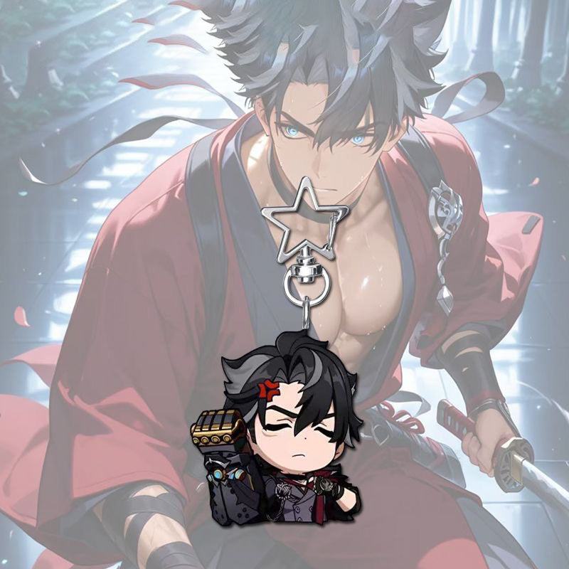 Wriothesley Genshin Star-shaped button keychain Merch - 5cm Double-Sided Acrylic Keychain - High-Definition Printing