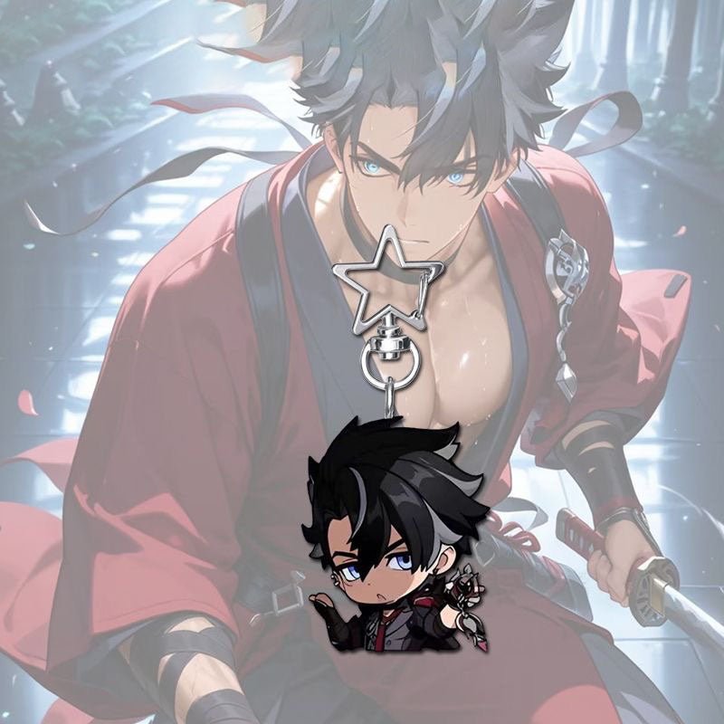 Wriothesley Genshin Star-shaped button keychain Merch - 5cm Double-Sided Acrylic Keychain - High-Definition Printing