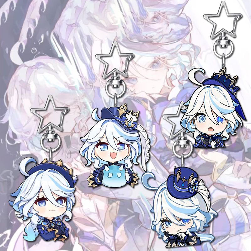 Furina Genshin Star-shaped button keychain Merch - 5cm Double-Sided Acrylic Keychain - High-Definition Printing