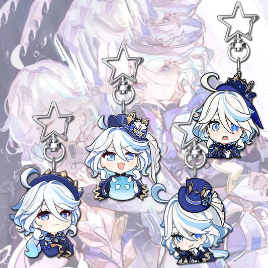 Furina Genshin Star-shaped button keychain Merch - 5cm Double-Sided Acrylic Keychain - High-Definition Printing