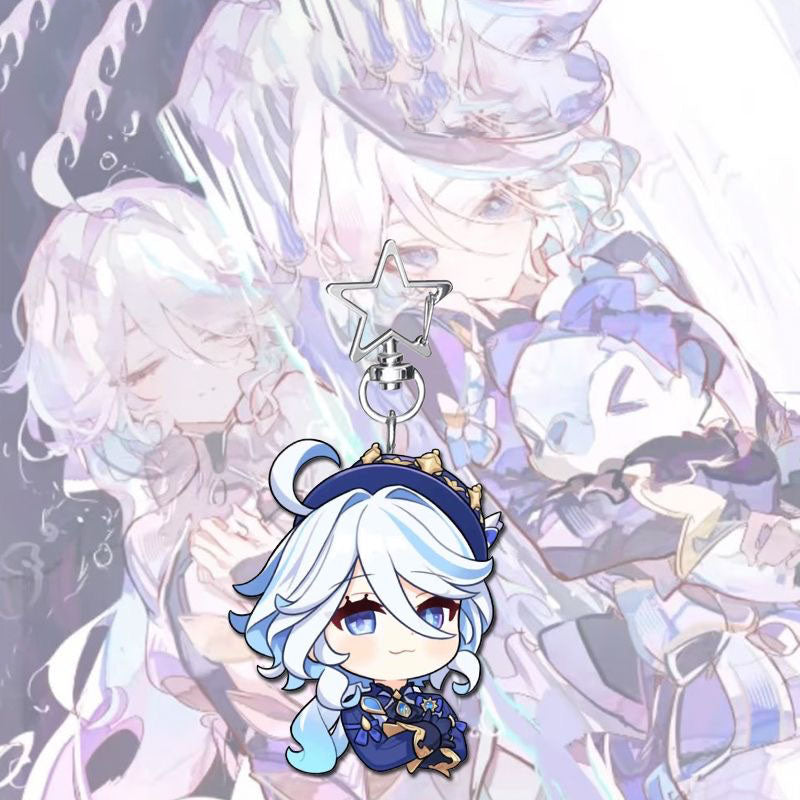 Furina Genshin Star-shaped button keychain Merch - 5cm Double-Sided Acrylic Keychain - High-Definition Printing