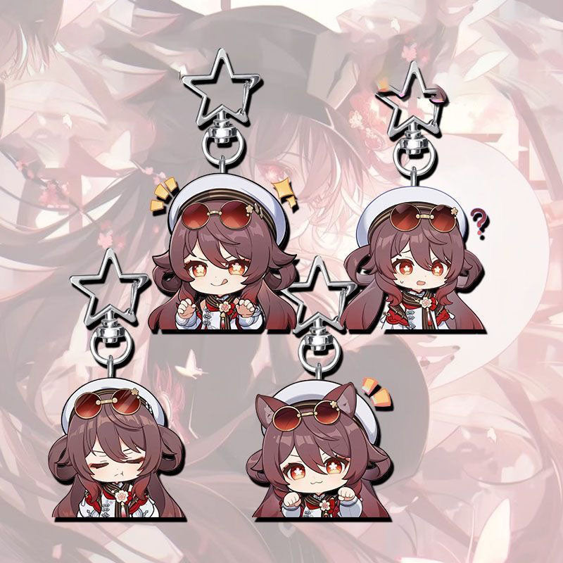 HuTao Genshin Star-shaped button keychain Merch - 5cm Double-Sided Acrylic Keychain - High-Definition Printing
