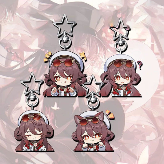 HuTao Genshin Star-shaped button keychain Merch - 5cm Double-Sided Acrylic Keychain - High-Definition Printing