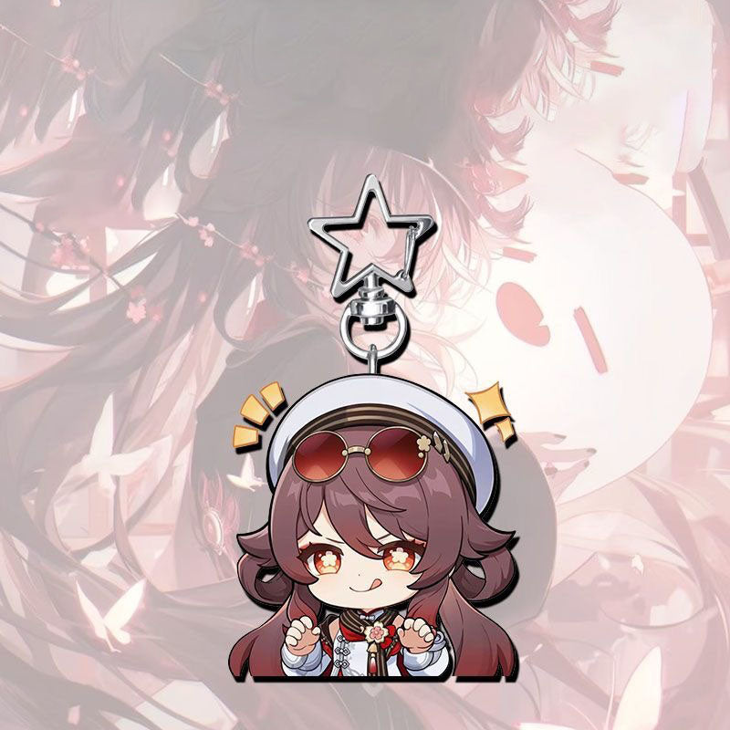 HuTao Genshin Star-shaped button keychain Merch - 5cm Double-Sided Acrylic Keychain - High-Definition Printing