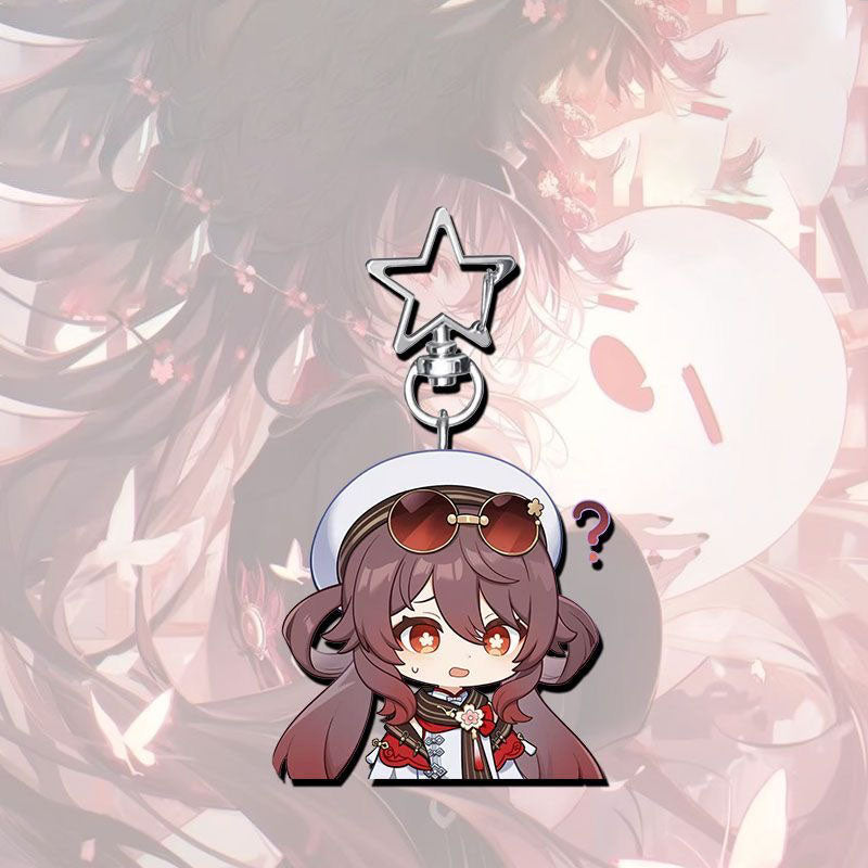 HuTao Genshin Star-shaped button keychain Merch - 5cm Double-Sided Acrylic Keychain - High-Definition Printing