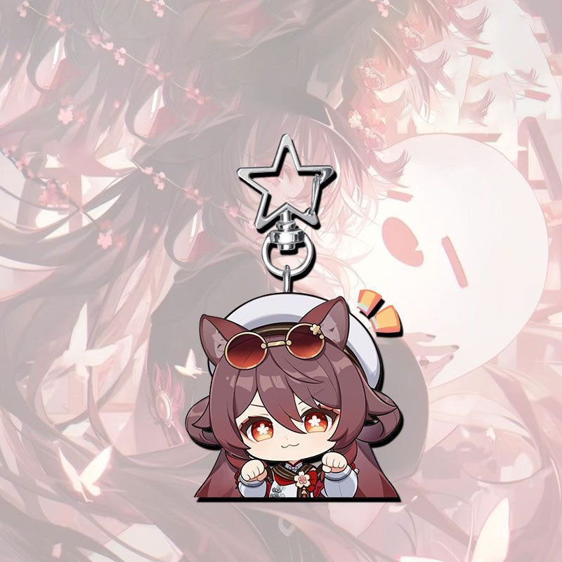 HuTao Genshin Star-shaped button keychain Merch - 5cm Double-Sided Acrylic Keychain - High-Definition Printing