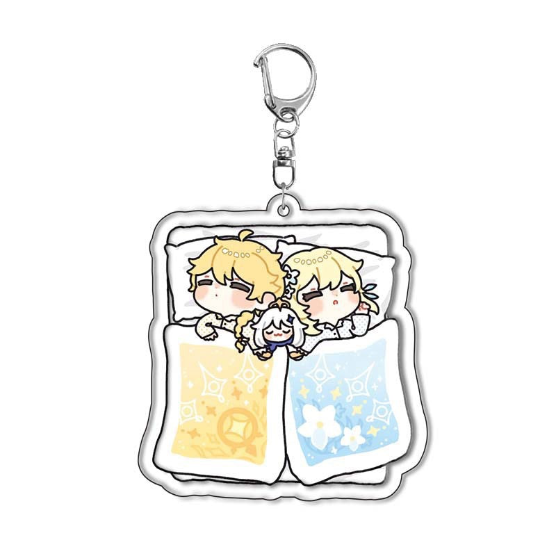 Genshin Quilt-Shaped Design keychain Merch - 5cm Double-Sided Acrylic Keychain - High-Definition Printingn