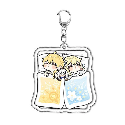 Genshin Quilt-Shaped Design keychain Merch - 5cm Double-Sided Acrylic Keychain - High-Definition Printingn