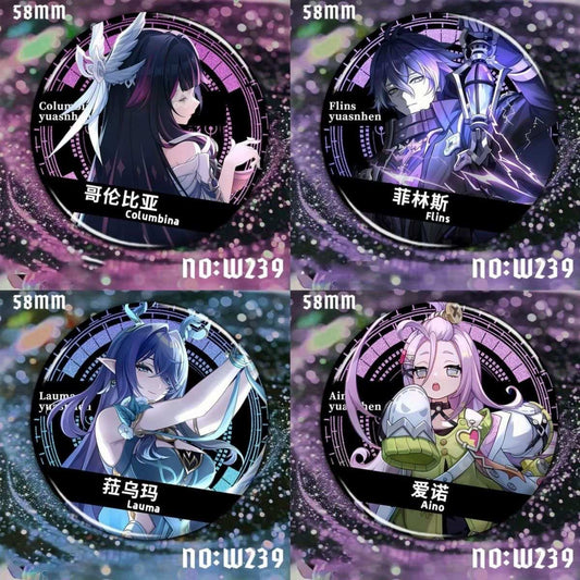Columbina Lauma Flins Aino Genshin Character Pin Badges - 58mm Refrigerator Magnet Anime Game Merch Gift for Fans and Students - Zllada