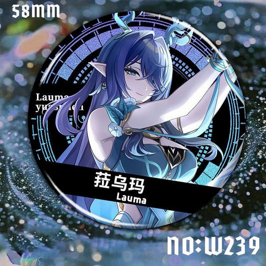 Columbina Lauma Flins Aino Genshin Character Pin Badges - 58mm Refrigerator Magnet Anime Game Merch Gift for Fans and Students - Zllada