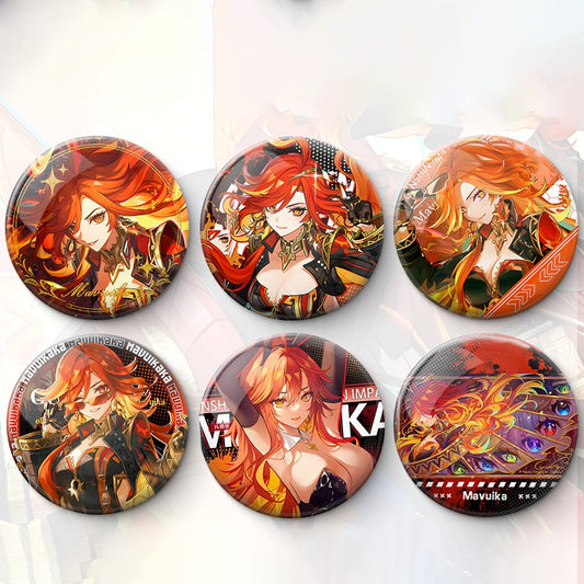 Mavuika Genshin Character Pin Badges - 58mm Refrigerator Magnet Anime Game Merch Gift for Fans and Students - Zllada