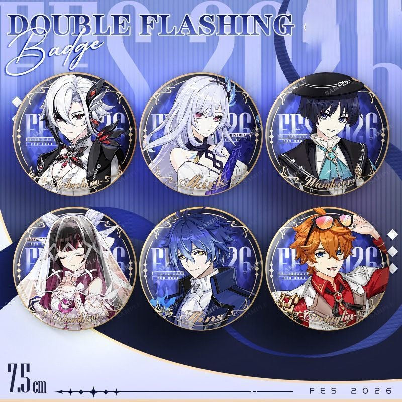 Skirk Arlecchino Tartaglia Wanderer Flins Columbina Genshin Character Pin Badges - 58mm Refrigerator Magnet Anime Game Merch Gift for Fans and Students - Zllada