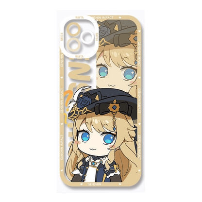 Q Style Genshin Phone Case - Cute Transparent Silicone Full Camera Protection All Round Defense Non Slip Cover - Anime Character Design [Specify Phone Model]
