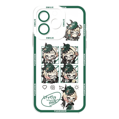 Q Style Genshin Phone Case - Cute Transparent Silicone Full Camera Protection All Round Defense Non Slip Cover - Anime Character Design [Specify Phone Model]