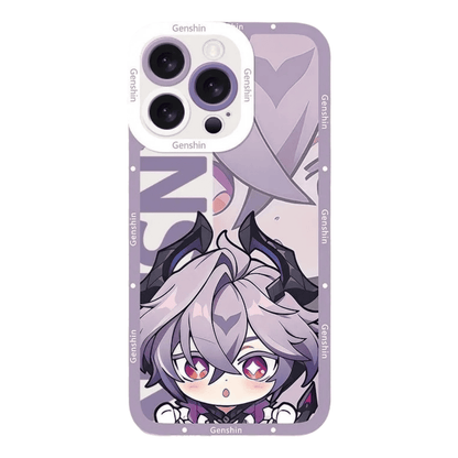 Q Style Genshin Phone Case - Cute Transparent Silicone Full Camera Protection All Round Defense Non Slip Cover - Anime Character Design [Specify Phone Model]