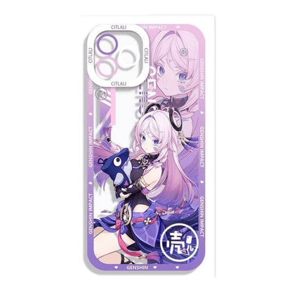 Genshin Phone Case - Cute Transparent Silicone Full Camera Protection All Round Defense Non Slip Cover - Anime Character Design [Specify Fit for iPhone Model]
