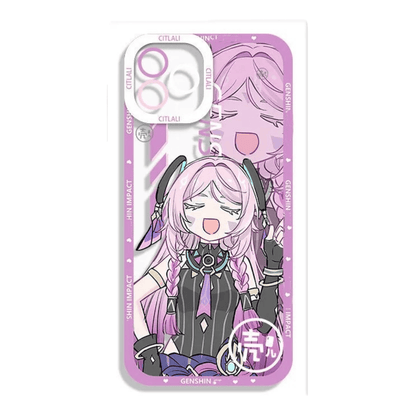 Q Style Genshin Phone Case - Cute Transparent Silicone Full Camera Protection All Round Defense Non Slip Cover - Anime Character Design [Specify Phone Model]