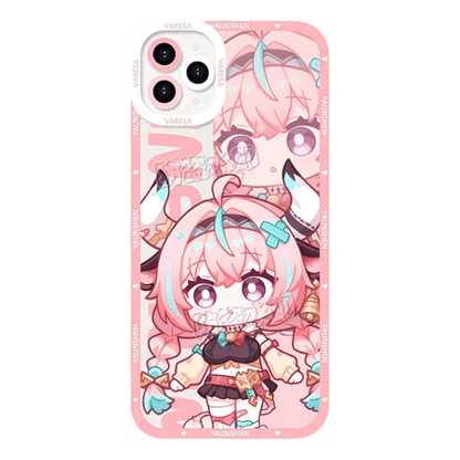 Q Style Genshin Phone Case - Cute Transparent Silicone Full Camera Protection All Round Defense Non Slip Cover - Anime Character Design [Specify Phone Model]