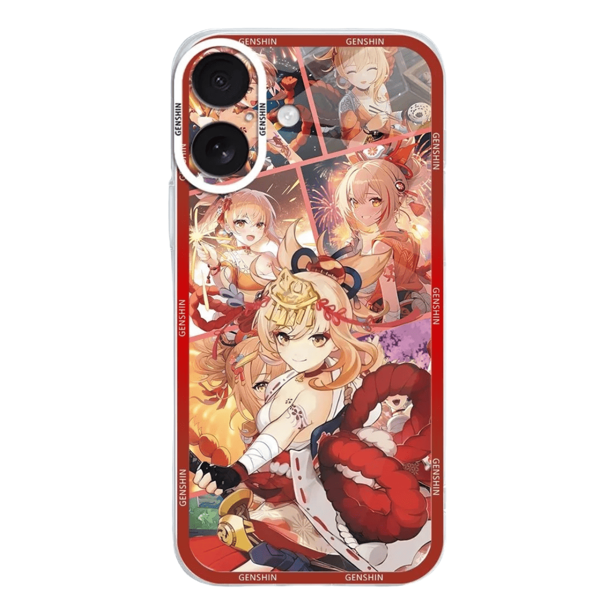 Genshin Phone Case - Cute Transparent Silicone Full Camera Protection All Round Defense Non Slip Cover - Anime Character Design [Specify Fit for iPhone Model]