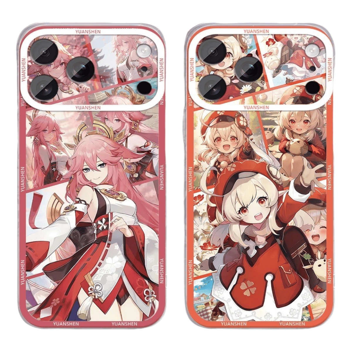 Genshin Phone Case - Cute Transparent Silicone Full Camera Protection All Round Defense Non Slip Cover - Anime Character Design [Specify Fit for iPhone Model]