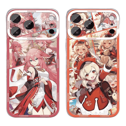 Genshin Phone Case - Cute Transparent Silicone Full Camera Protection All Round Defense Non Slip Cover - Anime Character Design [Specify Fit for iPhone Model]