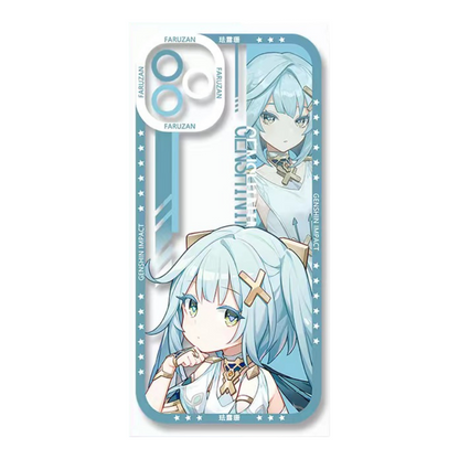 Q Style Genshin Phone Case - Cute Transparent Silicone Full Camera Protection All Round Defense Non Slip Cover - Anime Character Design [Specify Phone Model]