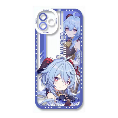 Q Style Genshin Phone Case - Cute Transparent Silicone Full Camera Protection All Round Defense Non Slip Cover - Anime Character Design [Specify Phone Model]