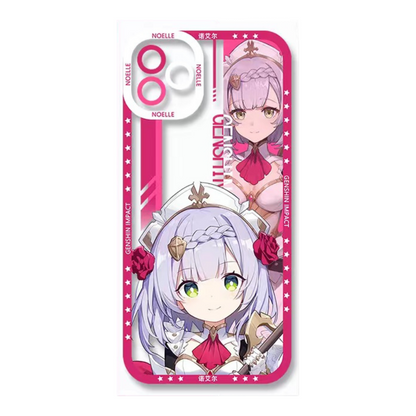 Q Style Genshin Phone Case - Cute Transparent Silicone Full Camera Protection All Round Defense Non Slip Cover - Anime Character Design [Specify Phone Model]