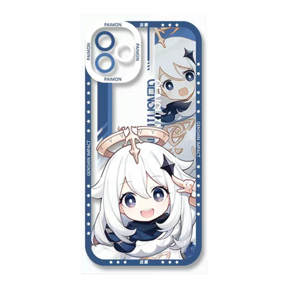 Q Style Genshin Phone Case - Cute Transparent Silicone Full Camera Protection All Round Defense Non Slip Cover - Anime Character Design [Specify Phone Model]