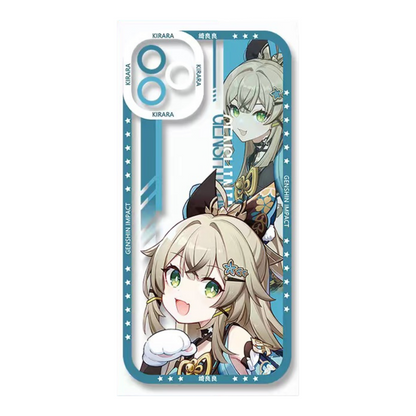 Q Style Genshin Phone Case - Cute Transparent Silicone Full Camera Protection All Round Defense Non Slip Cover - Anime Character Design [Specify Phone Model]