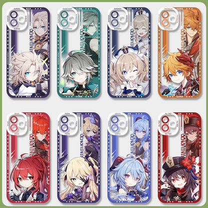 Q Style Genshin Phone Case - Cute Transparent Silicone Full Camera Protection All Round Defense Non Slip Cover - Anime Character Design [Specify Phone Model]