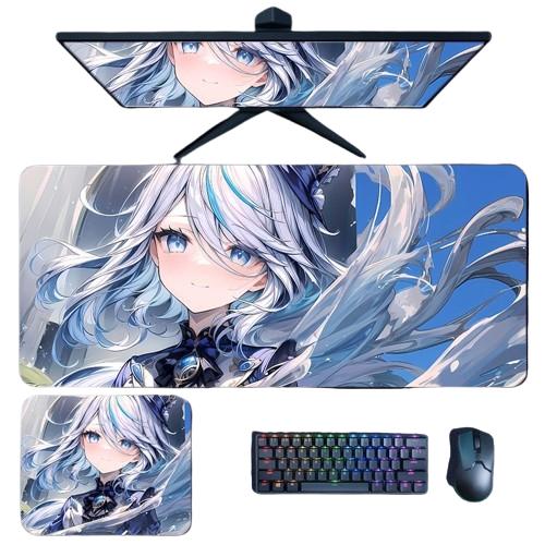 Genshin Desk Mouse Pad - Frina Focalors Thickened Desk Mat with Stitched Edges, Durable and Anti-Slip, Computer Desk Protector for PC Gaming – Focalors & Hydro Theme Design - Zllada