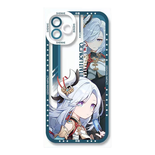 Shenhe Genshin Impact Phone Case Laptop screen protector  protective cover - Q Style Cute Anime Character Design - Transparent Silicone Full Camera Protection All Round Defense Non Slip Cover - Zllada